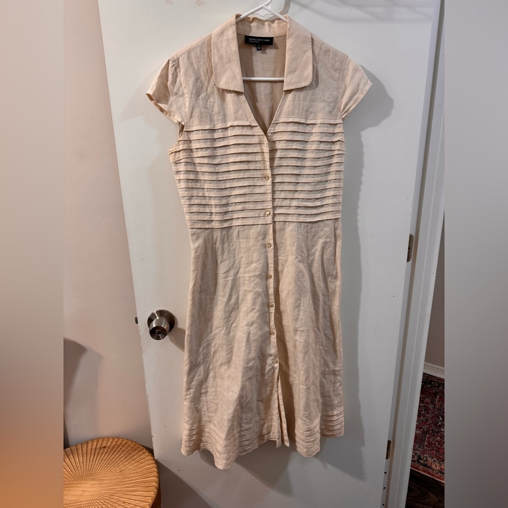 Jones New York Tan Linen Midi Dress